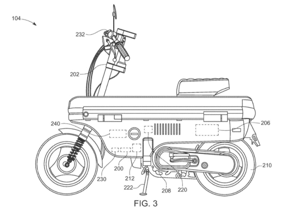 Dessin d'un brevet Honda Motocompo