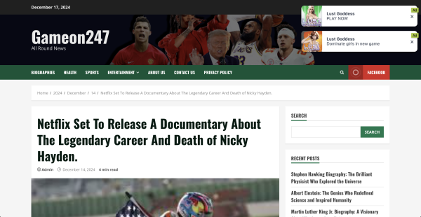 Fausse page d'arnaque de Nicky Hayden