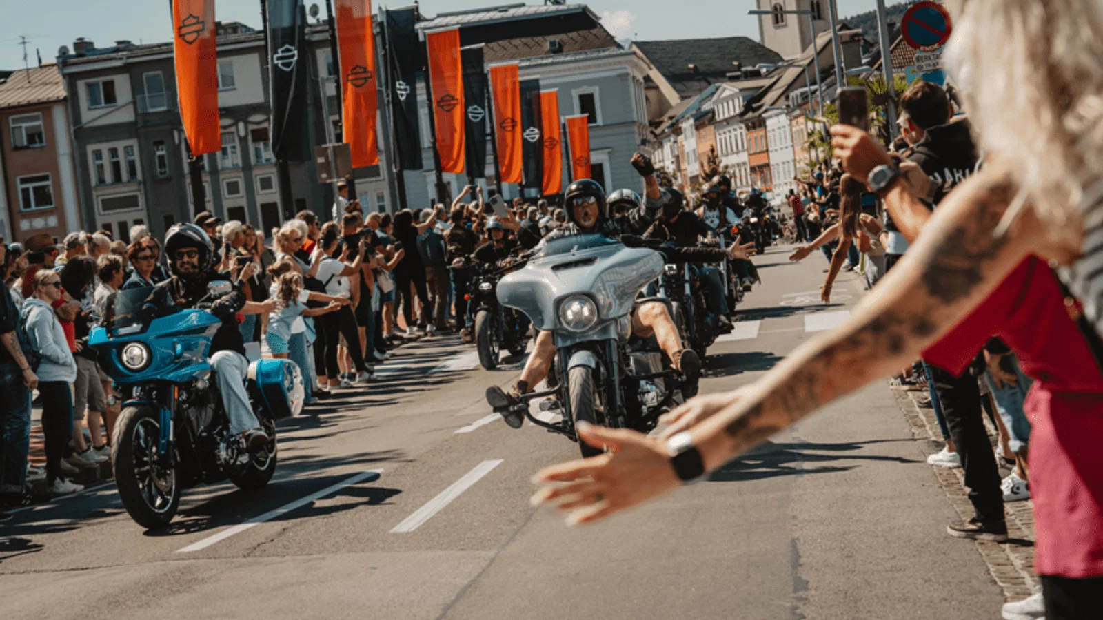 Harley-Davidson bikes at an event.