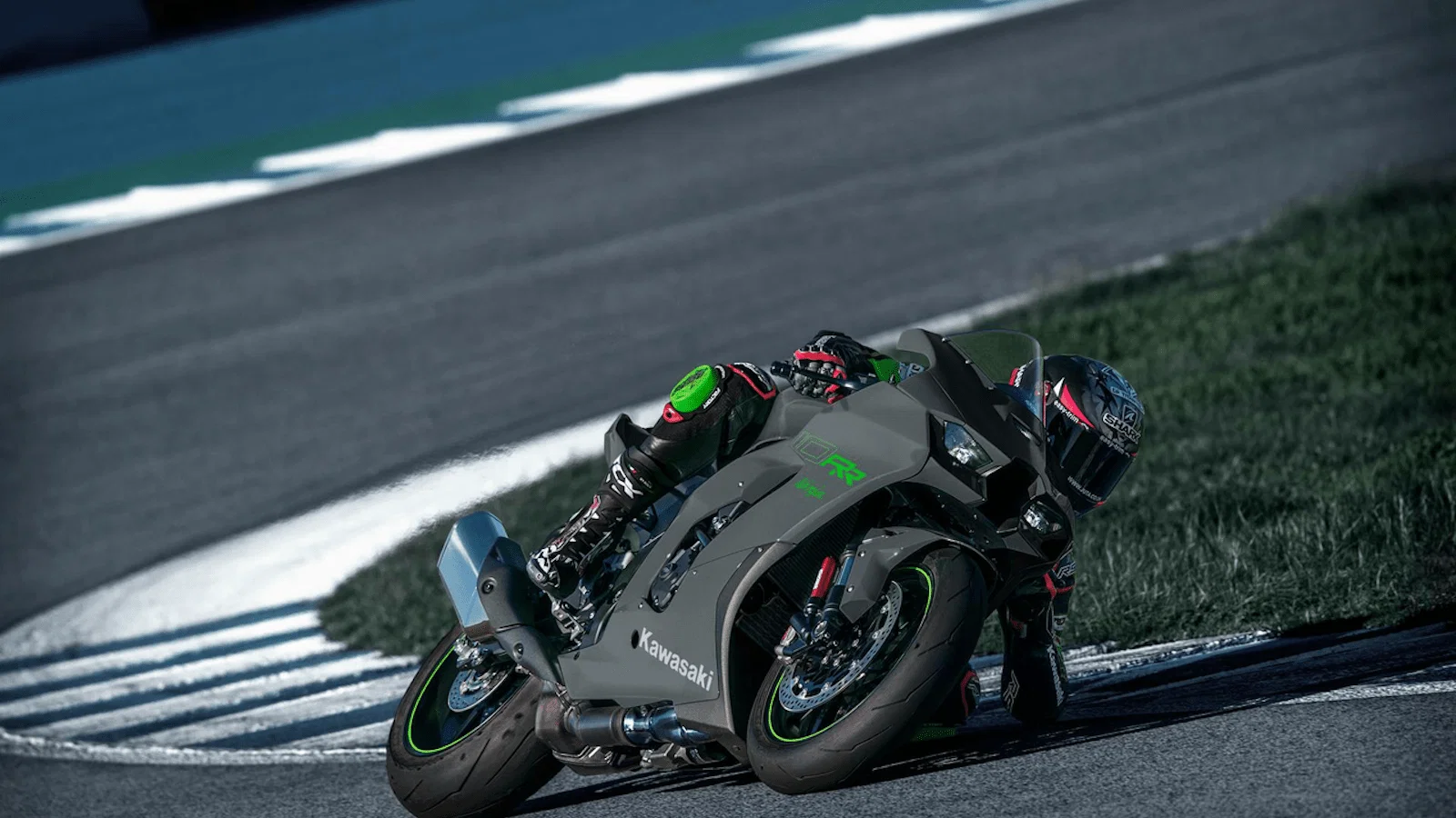 A Kawasaki Ninja ZX-10RR being ridden on track