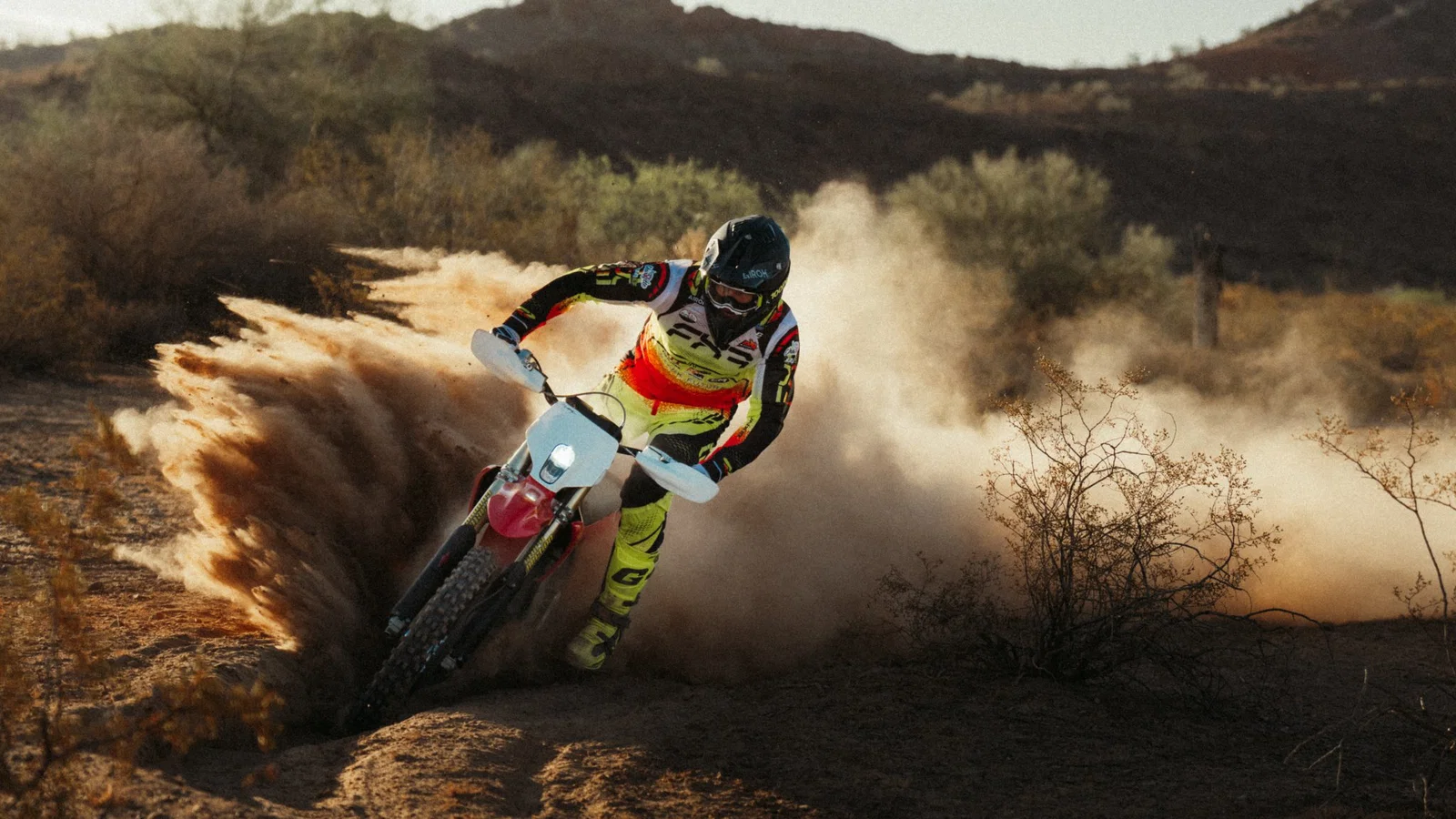 A Stark Varg EX ridden in the desert