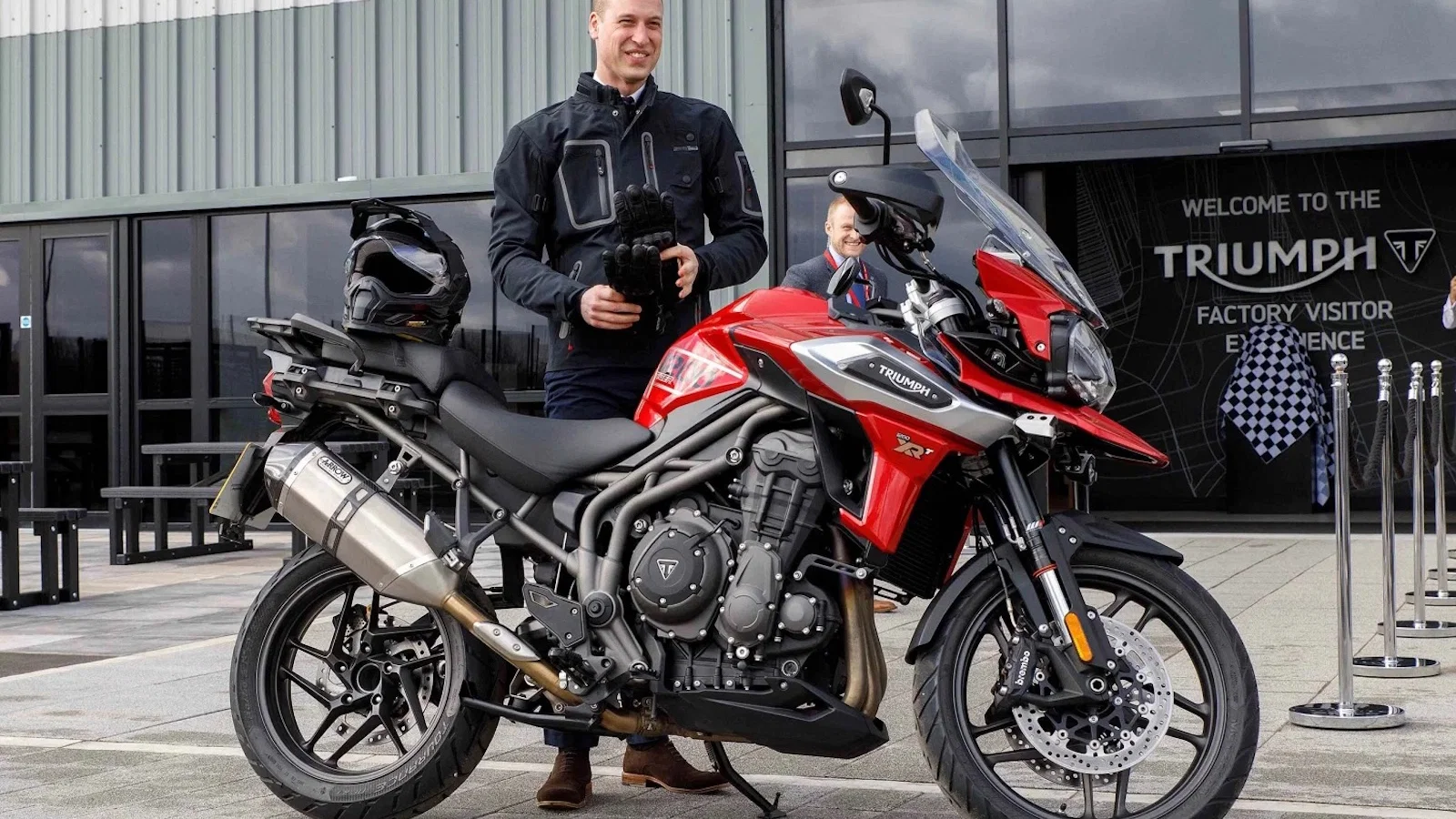 Prince William pictured at the Triumph factory with a Tiger 1200