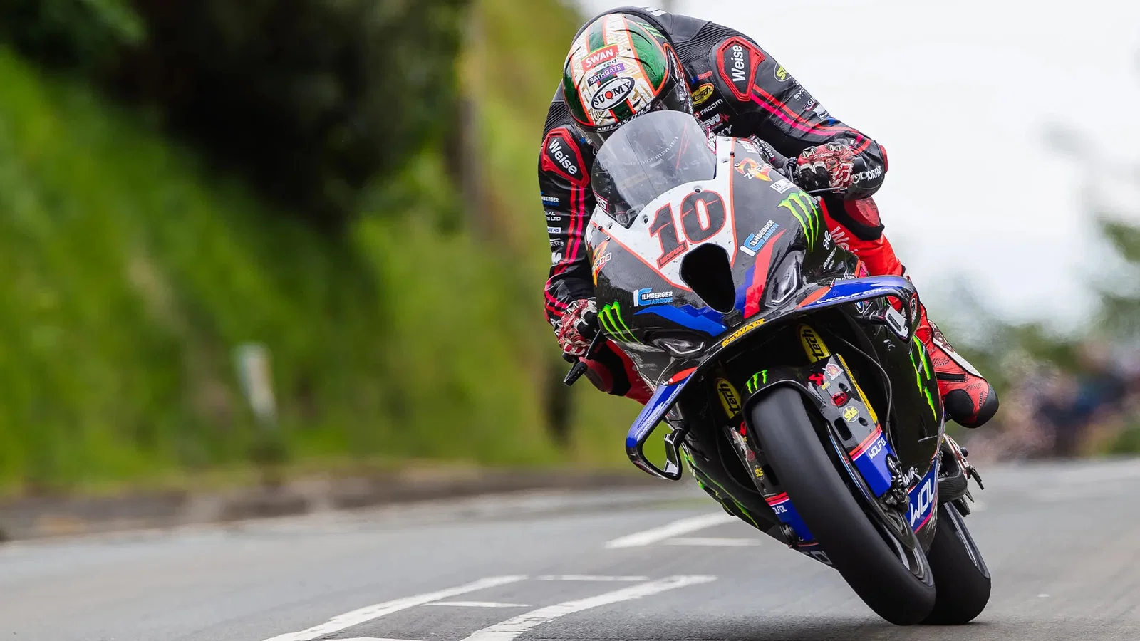 Peter Hickman riding in the Superbike class at the Isle of Man TT.