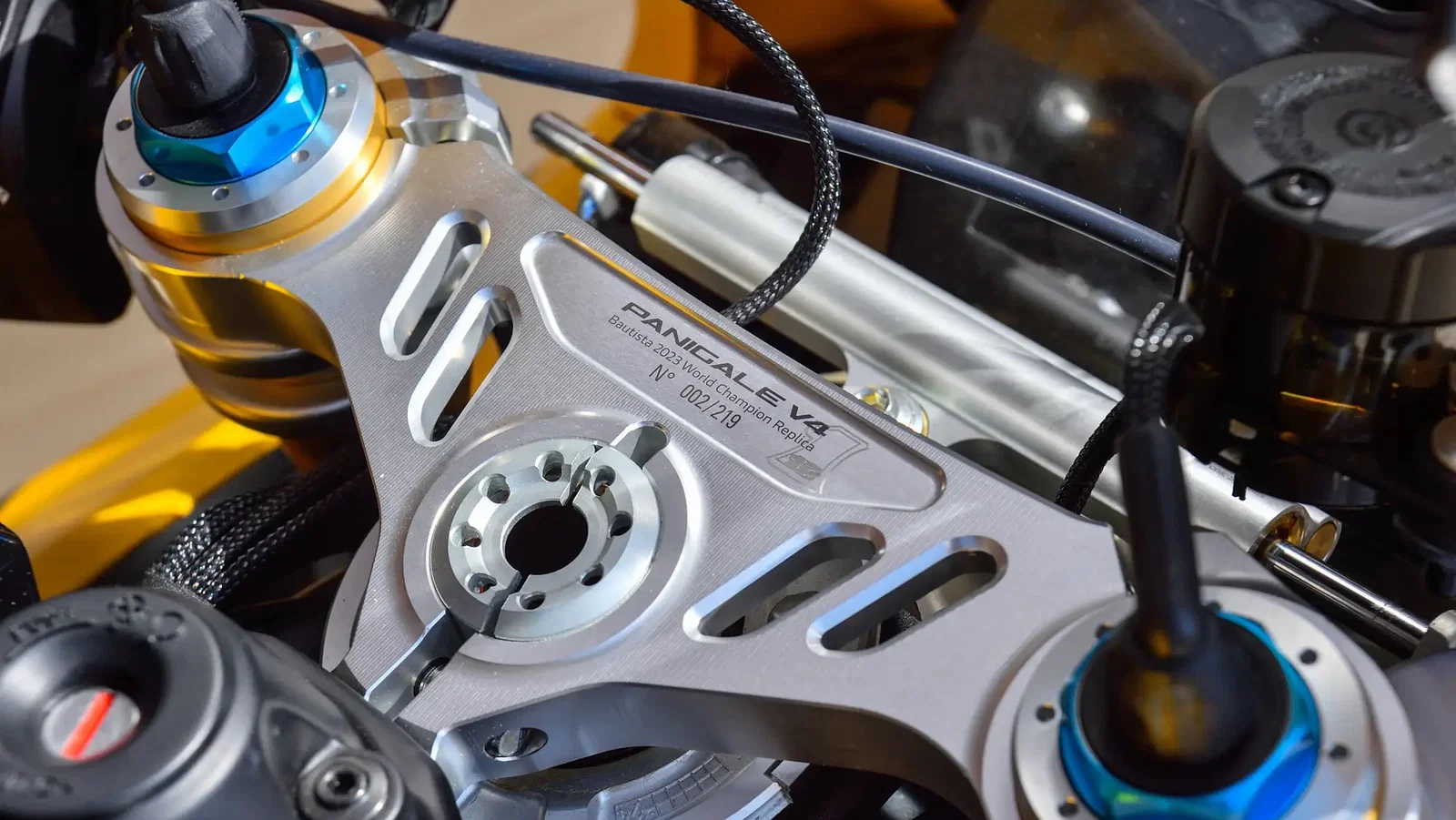The top clamp of a Ducati Panigale V4S