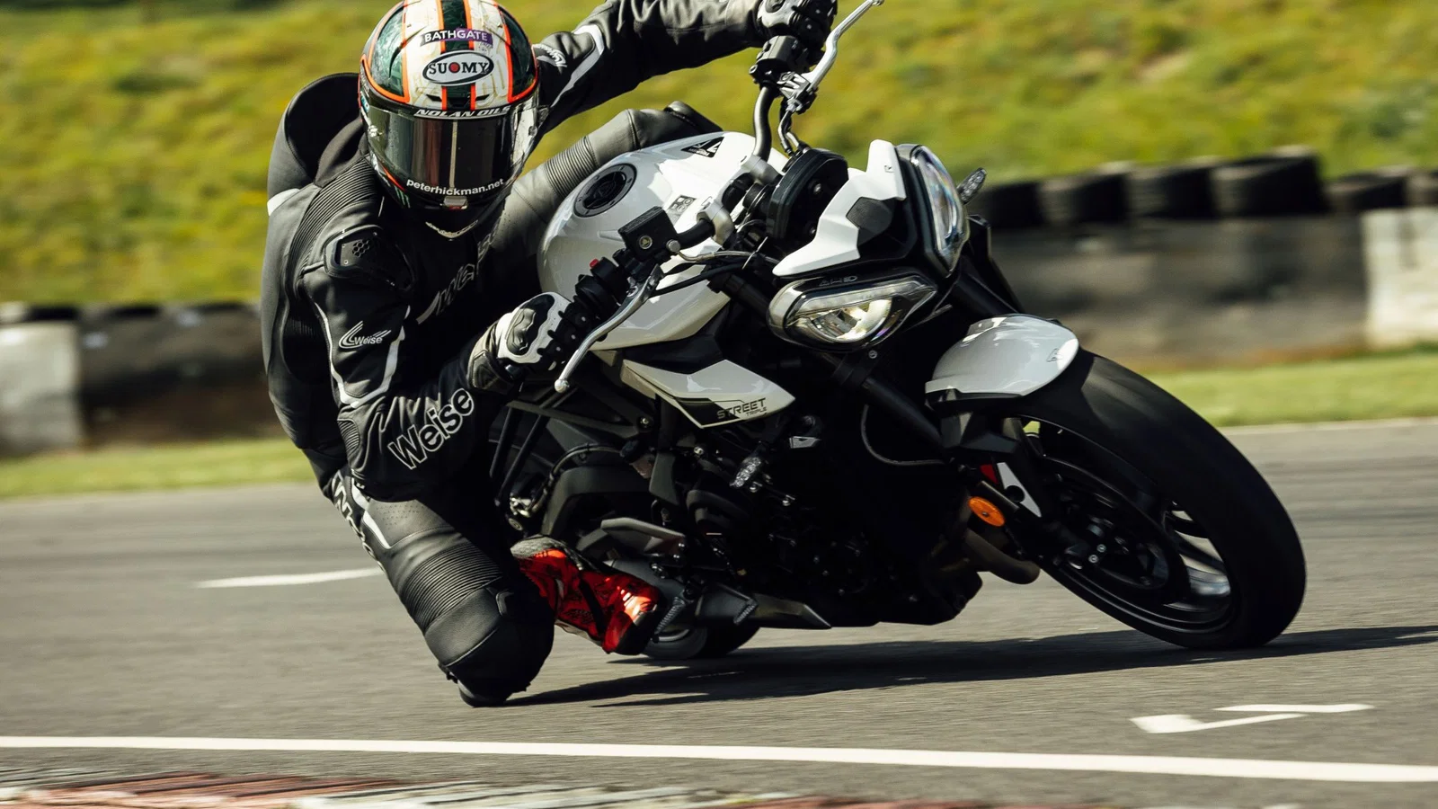 Peter Hickman riding in the new Weise Tornado 2.0 one-piece suit.