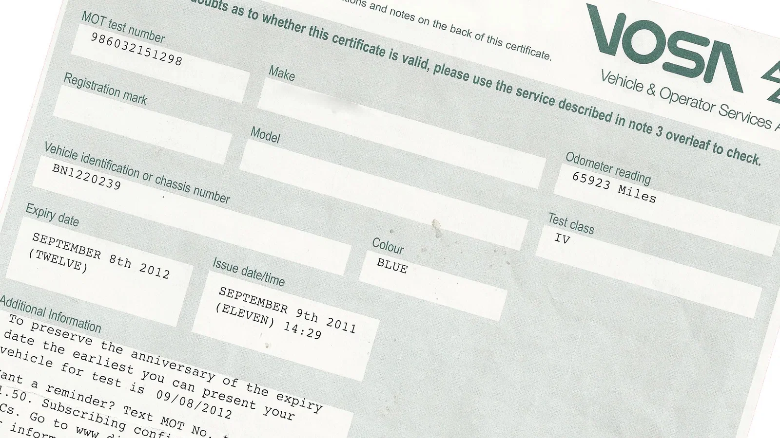 An MOT test certificate