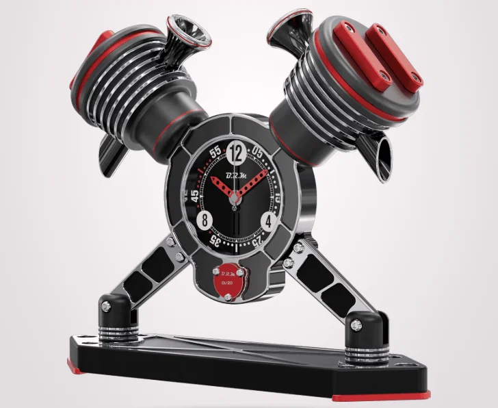 Horloge moteur de moto BRM V-twin. Crédit : BRM Chronographes.