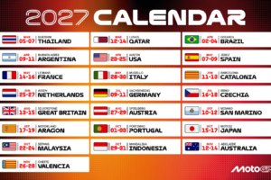 Le MotoGP dévoile le calendrier 2027 avec 22 manches et deux nouveaux sites