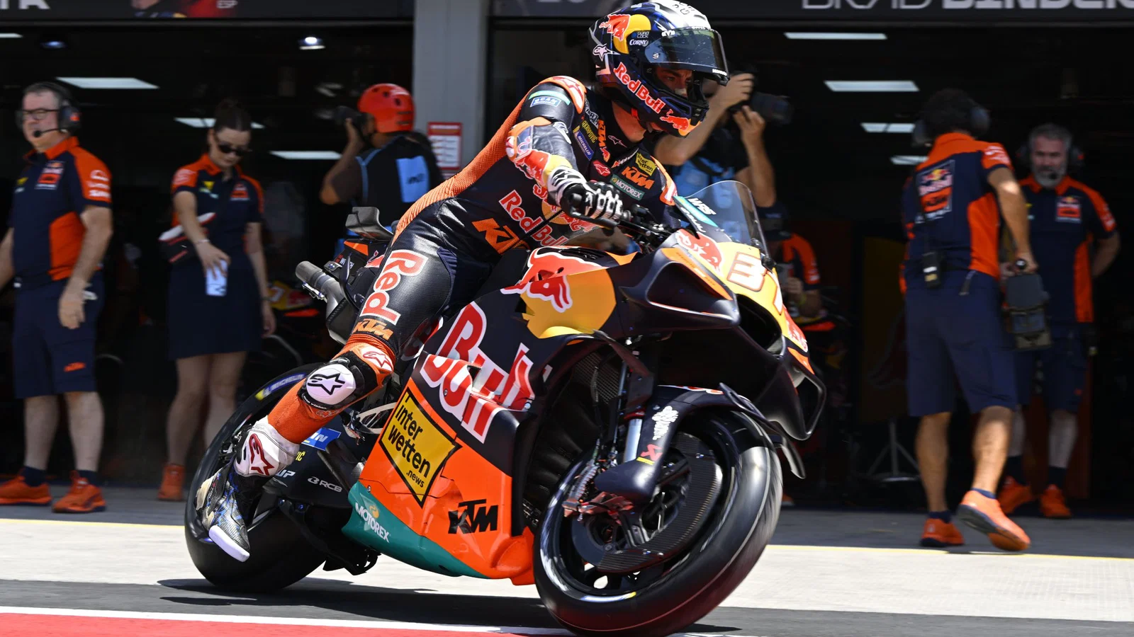Pedro Acosta leaving his KTM garage. Credit: Gold and Goose.