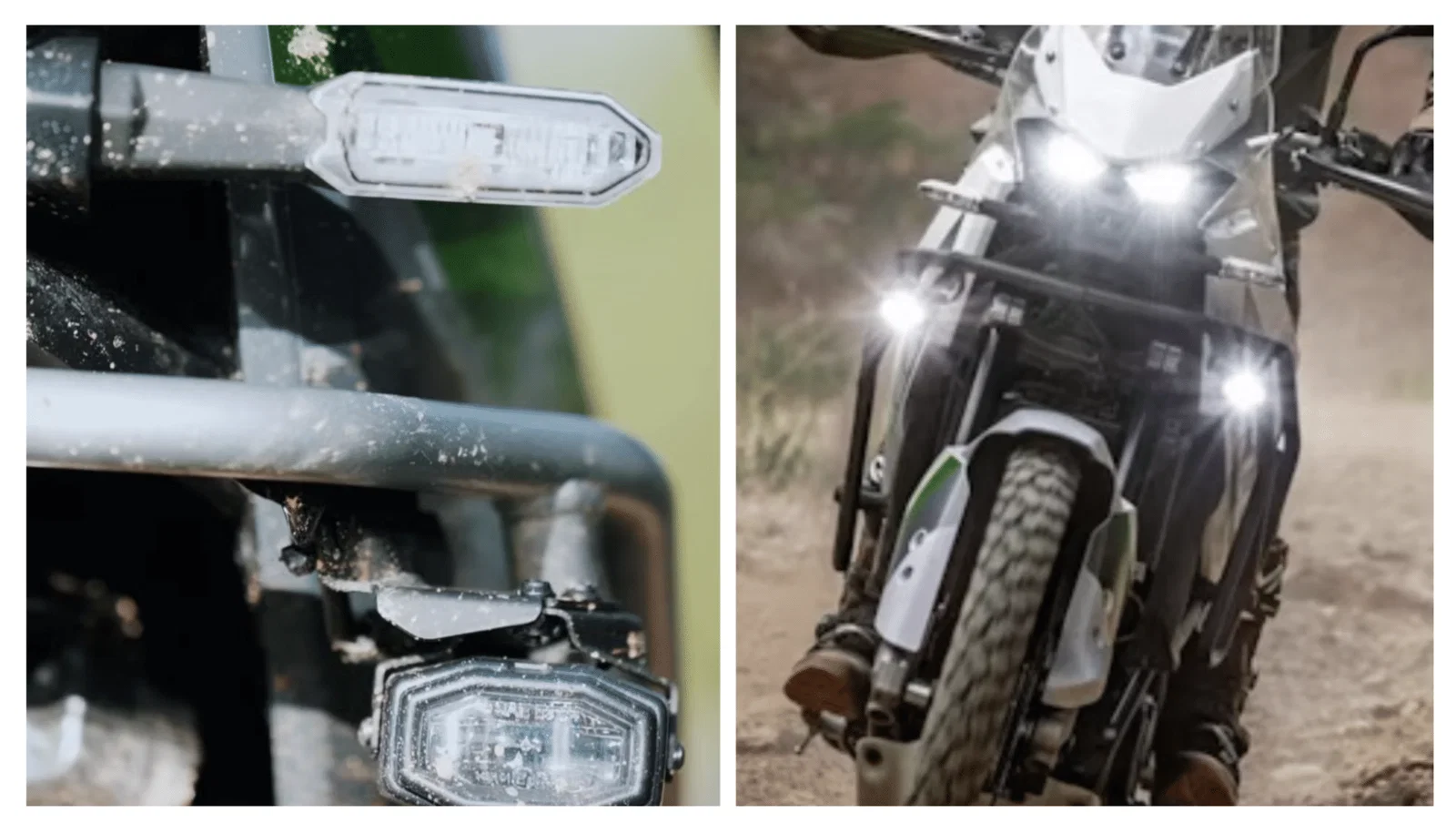 La vue de face du nouveau vélo (L) et du KLE500 (R)